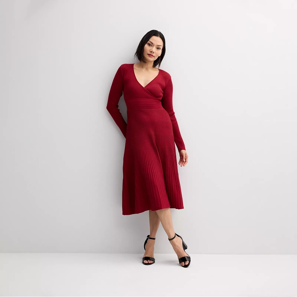 Taylor Red Fit and Flare Sweater Dress XS midi